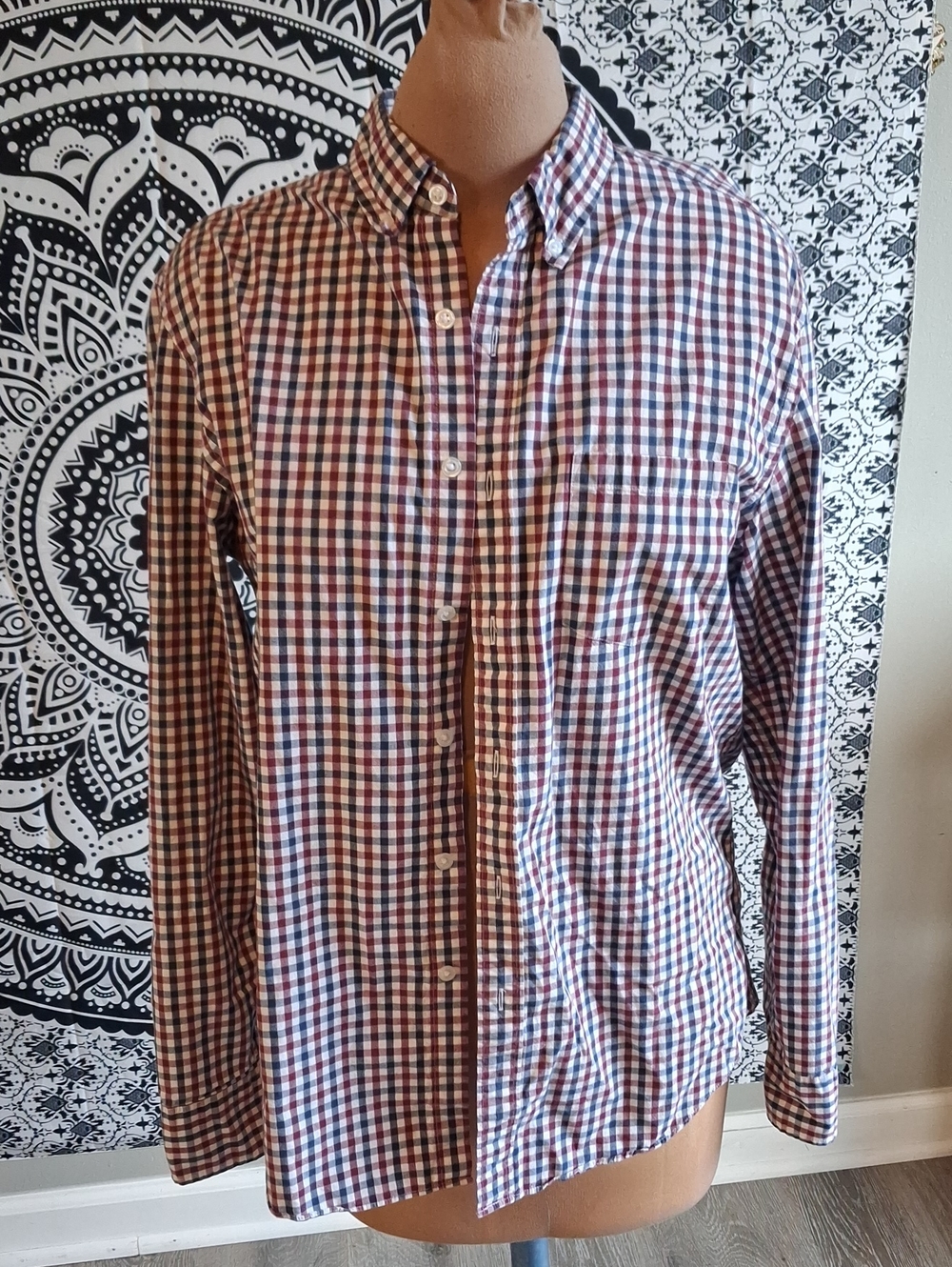 J. Crew Red Navy White Gingham Button-Down Shirt